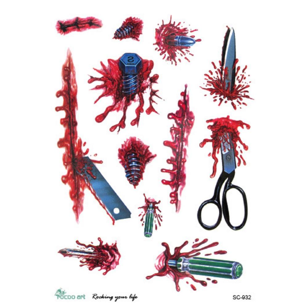 Halloween Fake Temporary Tattoo Sticker Face Makeup and Terror Spider Mask Waterproof Longlasting Scary Scar Blood for Women Men
