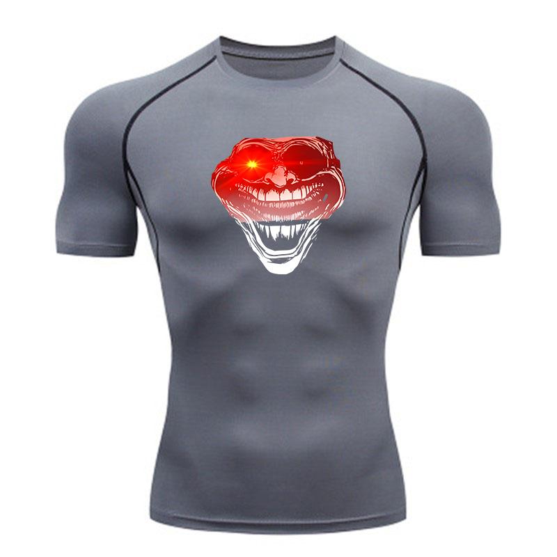 Men's Compression Fitness Sports T-shirt, Red Glowing Grinning Clown Graphic Quick Dry Breathable Athletic Shirt for Wor