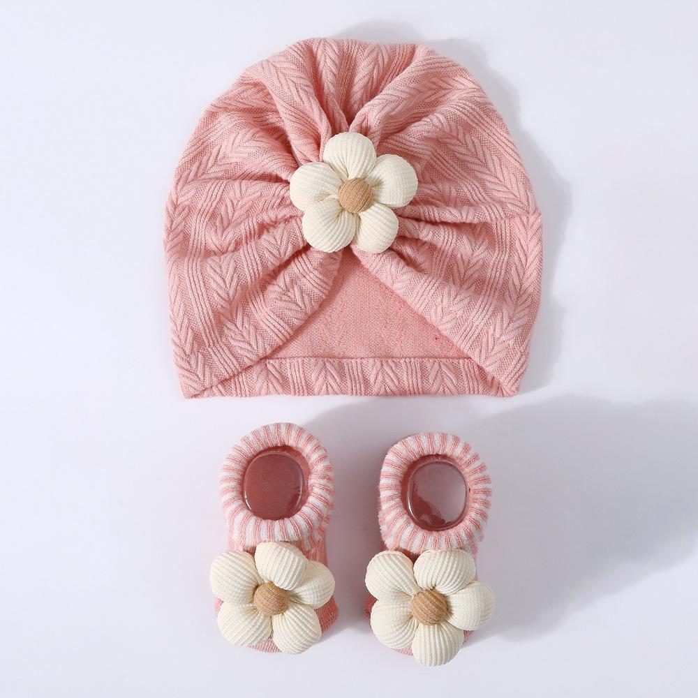 Elastic Infant Turban Hat Socks Set Soft Cotton Hat Sock Set Baby Headscarf Hat Newborn Supplies