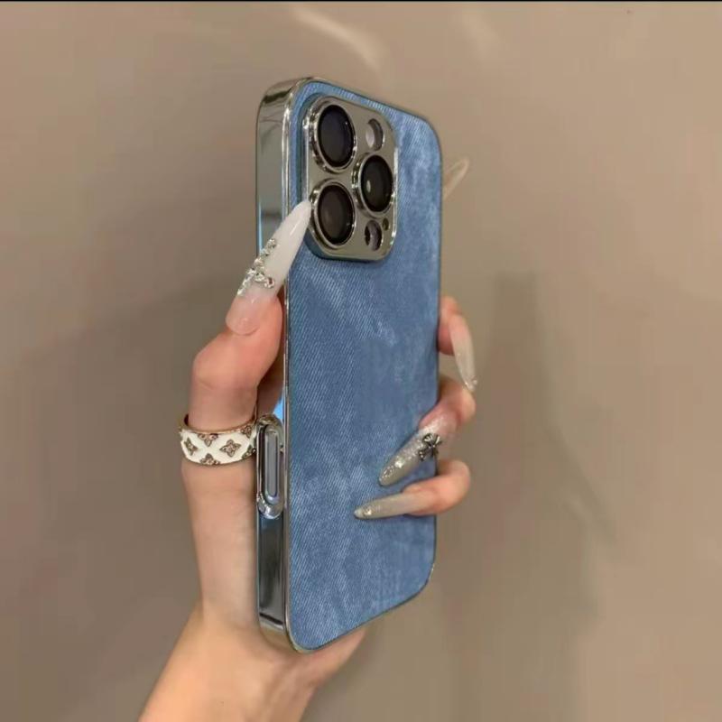 

Гальваническое покрытие Джинсовый узор Поставляется с защитными стеклами для чехла для телефона iPhone 16 13 Apple 17 ProMax Индивидуальность 14 Новая модель iPhone 12 Pro