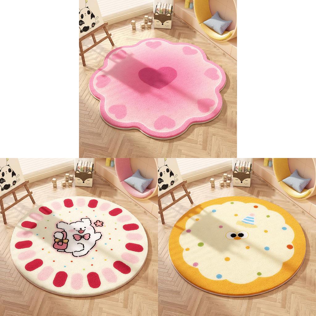 Cartoon Animal Pattern Circular Carpet With Water Wash For Kids Bedroom And Lounge Area