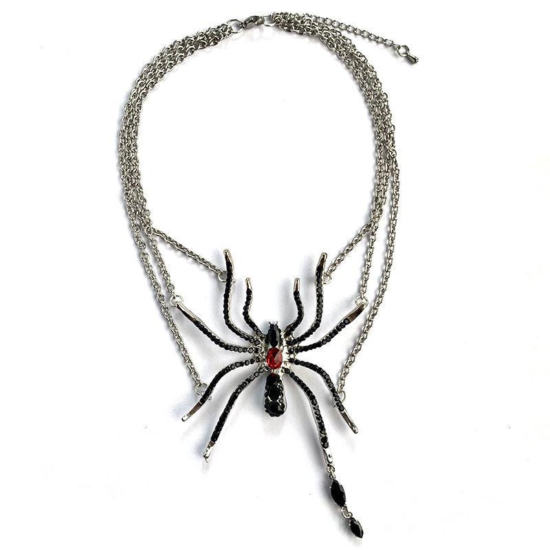 Punk-Persönlichkeit Quaste Spinne Halskette Glitzernder Strass Mehrschichtiger Schmuck für Gothic-Ästhetik Outfit-Kombination