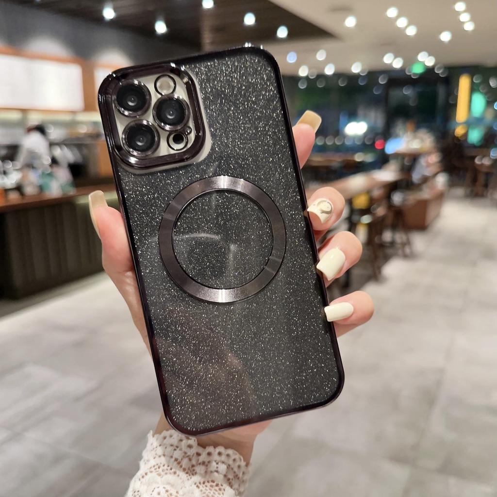 iPhone 16 Dustproof Glitter Electroplated CD Pattern Magnetic Soft Case for Apple 15 Pro and 17