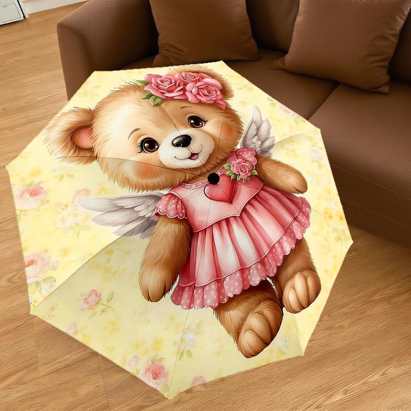 1PC Bear Flower Umbrella-9-Rib Reinforced, Automatic Open, Lightweight & Durable, Cute Fashion Accessory for Outdoor-P0790