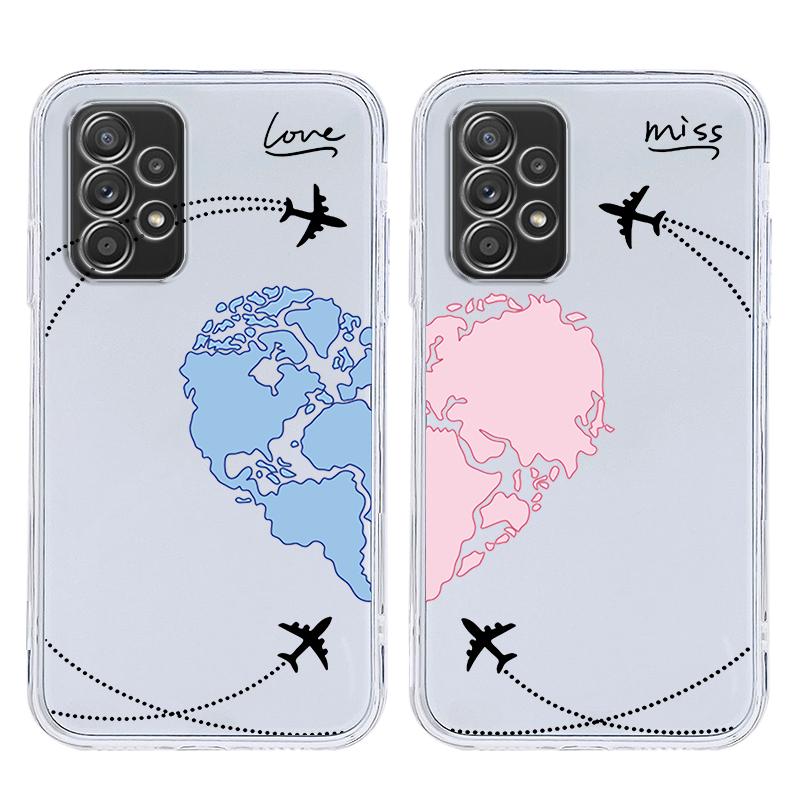 Planes World Map Travel Love Heart Case For Samsung A15 A13 A35 A55 A51 A71 A41 A31 A05 A17 A23 A25 A33 A53 A73 5G A07 4G Cover