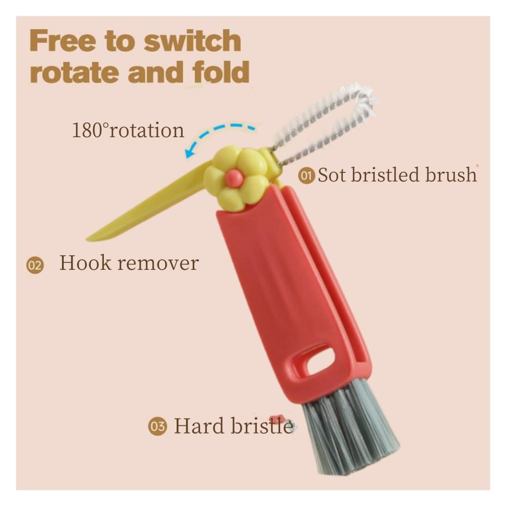 3 v 1 Čisticí kartáč na víčka hrnků, Nový kartáč na čištění štěrbin pro mezery lahví, úzké prostory, kávové termosky, kuchyňské nářadí