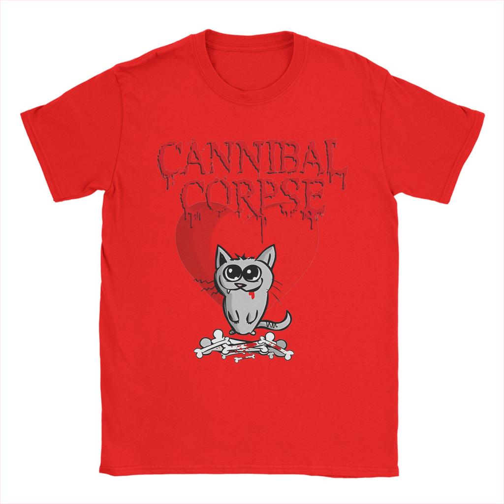 Vintage Cannibal Corpse Heart Cat TShirts for Men Round Collar Cotton T Shirts Short Sleeve Tee Shirt Graphic Tops