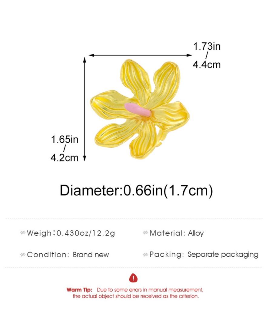Retro Exaggerated Colored Pink Green Stereo Flowers Adjustable Opening Ring for Personality Creative Women Jewelry Gifts
