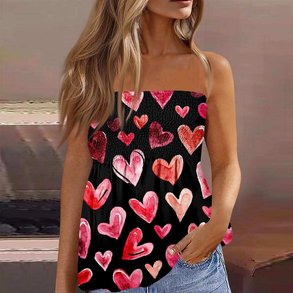 Tube Tops For Women,Cute Sexy Off Shoulder  Print Sleeveless T-Shirt