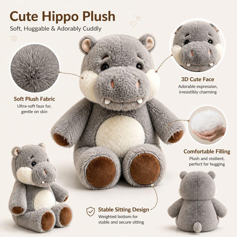 Cute Plush Toy Emotional Support Stuffed Toys New Design Hippo Plush Doll