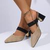 Fashion Korean Suede Pointed Toe Women's Shoes Suede Fashion Color Block Block Heel Pointed Toe High Heel Wrapped Slippers
