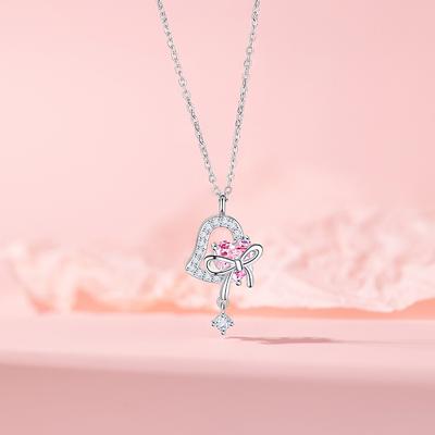 Bell Necklace Jewelry Femininity Niche Sweet Girl Pink Love Bow Stainless Steel Clavicle Chain