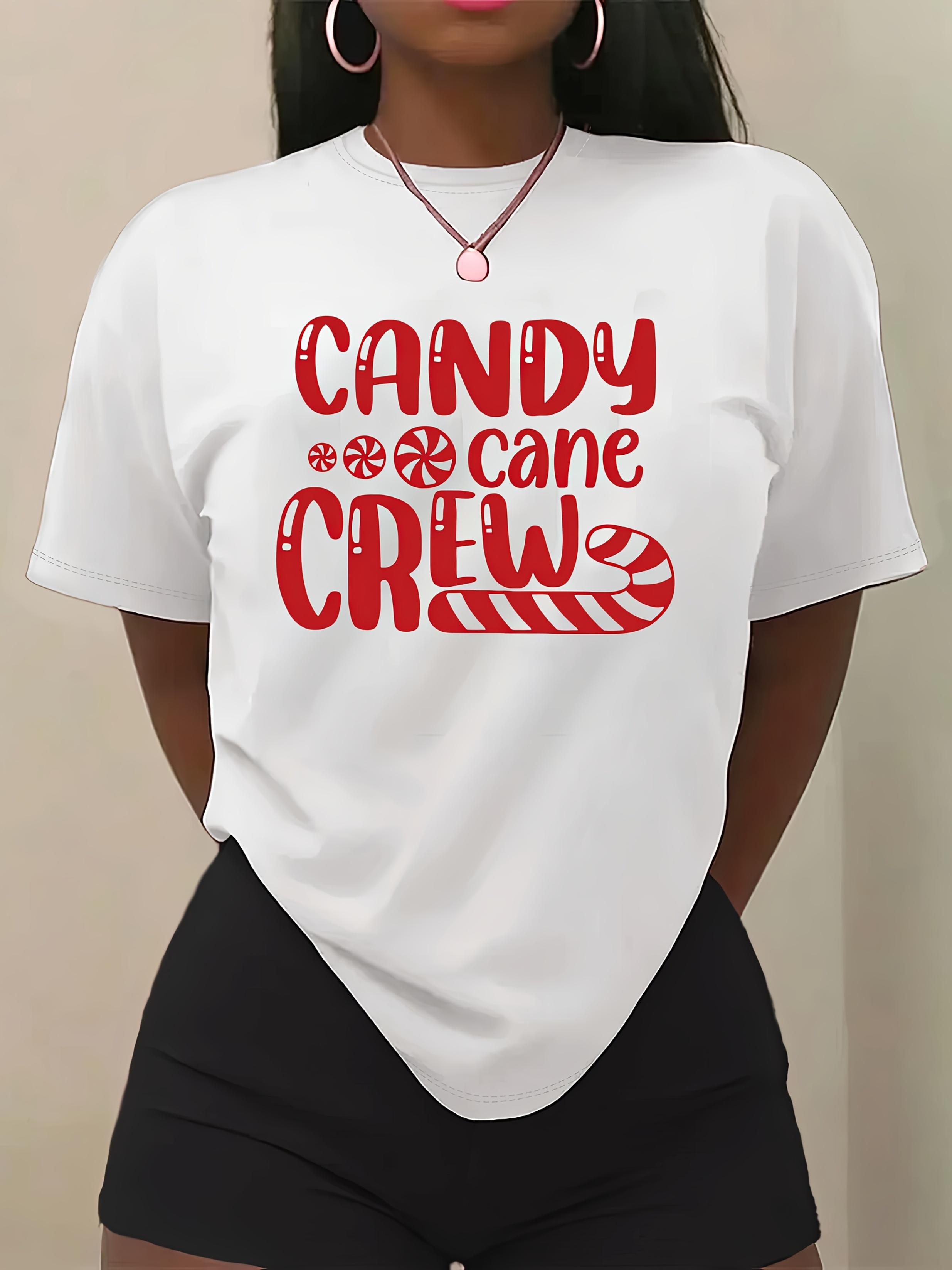 

Womens Candy Cane Graphic Print TShirt Short Sleeve Crew Neck Casual Top Summer Tee Comfortable Fit Women Clothing S