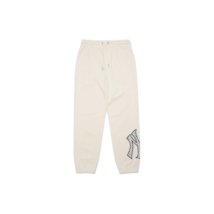 MLB New York Yankees Knitted Sweatpants Unisex Beige Moderate Cuffed Pants 3APTM0121-50CRS S