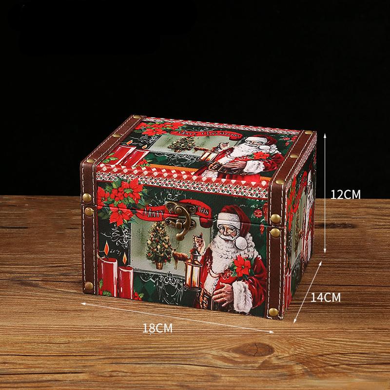

Рождественская конфетная коробка Винтажный кожаный футляр для упаковки ювелирных изделий с замком Гостиная спальня ребенок Мини деревянная пыленепроницаемая коробка для хранения