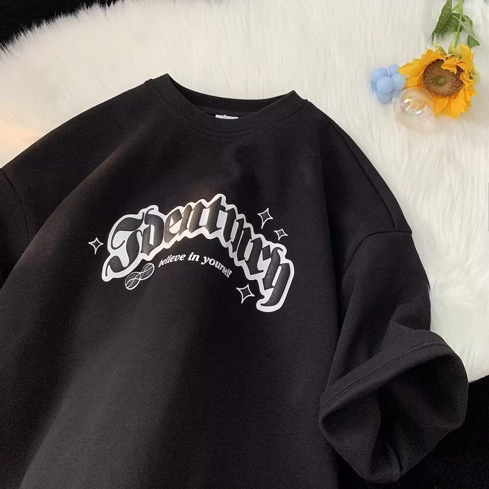 

Мужская футболка с коротким рукавом, летняя, свободного кроя, с рукавом пять минут, новая, повседневная, трендовая, простая, с принтом, топы M чёрный