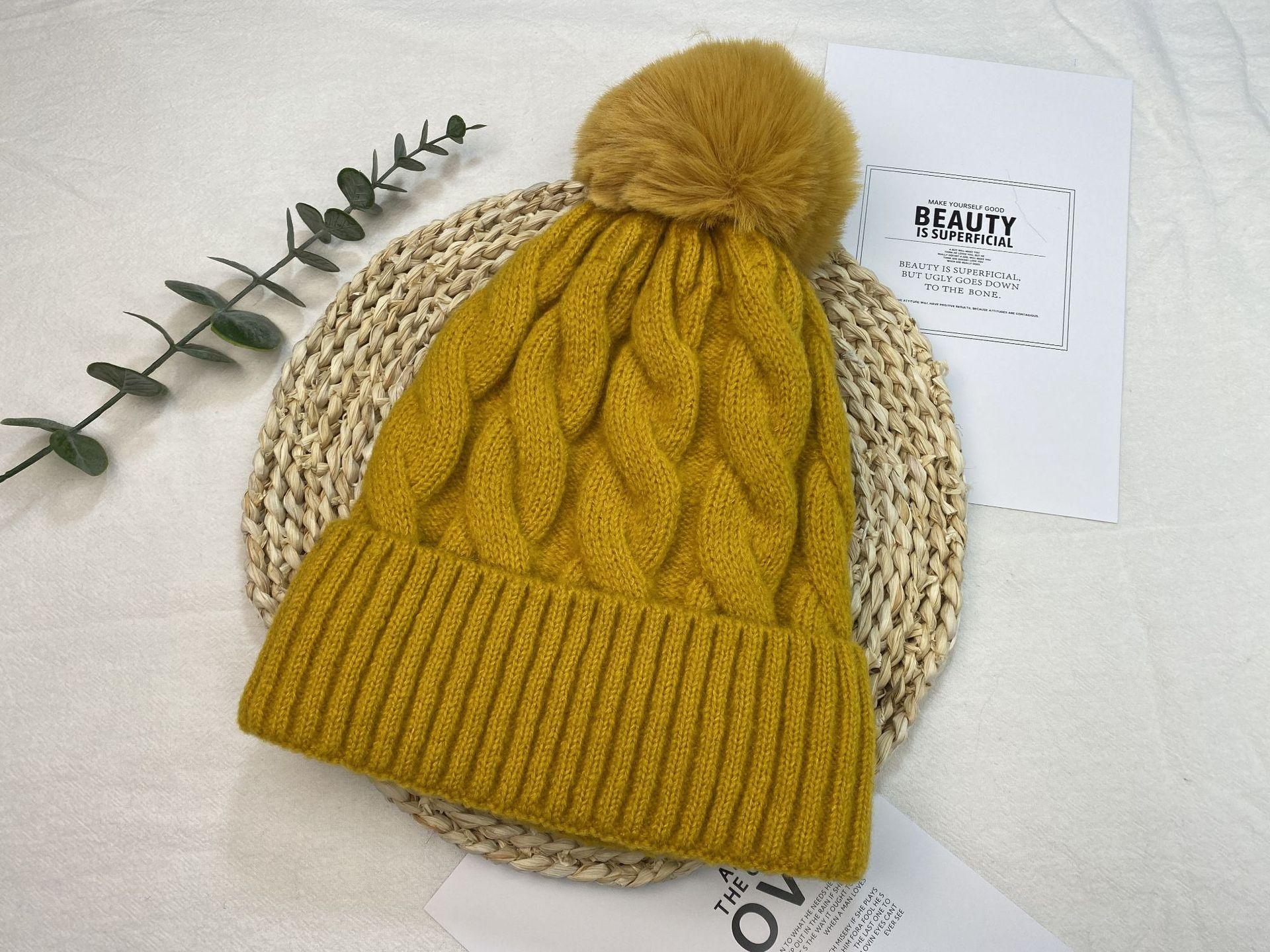 

Женская осенне-зимняя шерстяная шапка плюс кашемир плетеные косички большая эластичная теплая вязаная шапка EMA One Size жёлтый