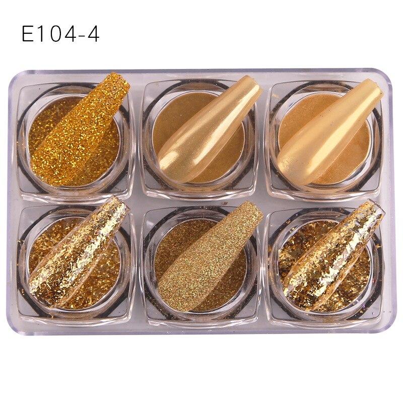 6 ks nail art třpytivý prášek na zdobení nehtů lesknoucí se pigmentové vločky flitr nail art dekorace