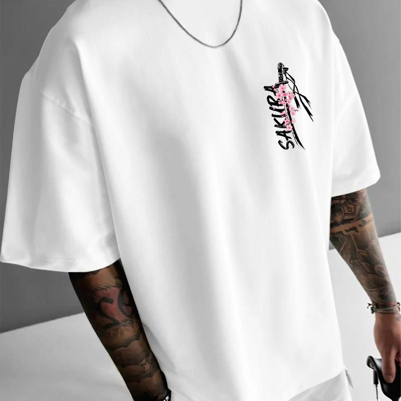 Nuova T-shirt Estiva da Uomo con Motivo Spada Samurai Fiore Viola Adatta per l'Uso Quotidiano Materiale Puro Cotone Donna Versatile