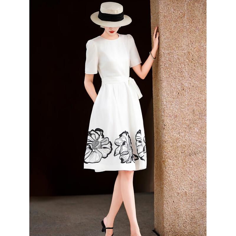 Lanse'er Elegant Embroidered Tencel Midi Dress