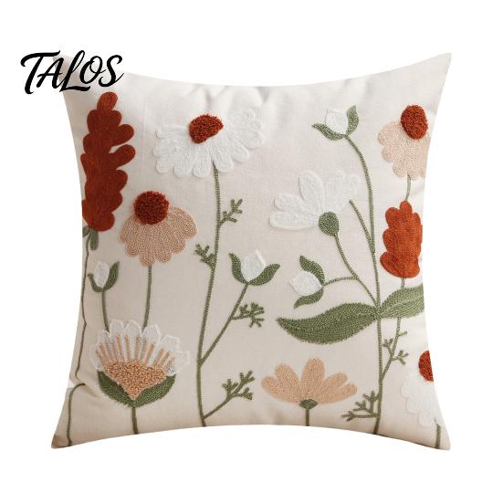 Flower Pattern Cushion Cover Floral Embroidered Cover, Decorative Throw Pillow Spring Home Refresh Decor Farmhouse for Living Room Sofa Couch