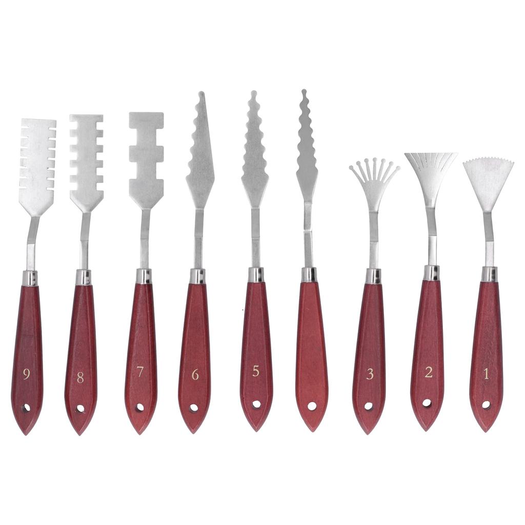9Pcs Palette Knife Shaped Wooden Handle Oil Painting Pallet Art Spatula Mixing Acrylic Scraper