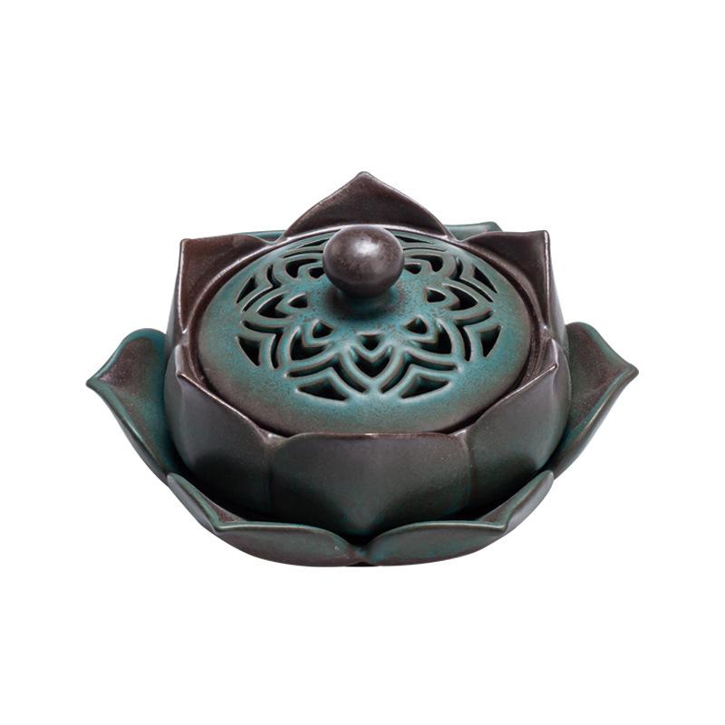 Handmade Ceramic Incense Burner Lotus Zen Aromatherapy Home Decor, Retro Fragrance Art Gift Indoor Zen Decor Scented Holder