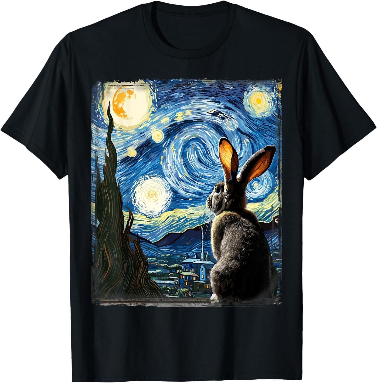 Artsy Van Gogh Bunny Starry Night Sky Swirls Artistic Rabbit T-Shirt XXXXL