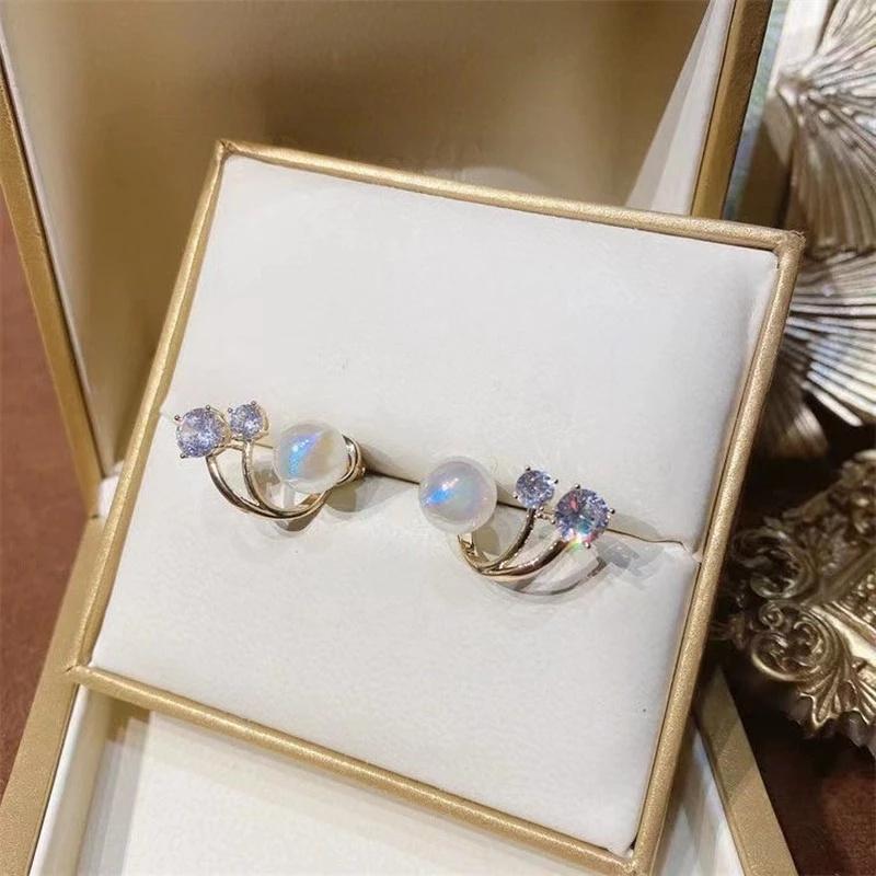 Crystal Pearl Stud Earrings for Women Elegant Pearl Zircon Earring Girls Fashion Sweet Jewelry Gifts Accessories