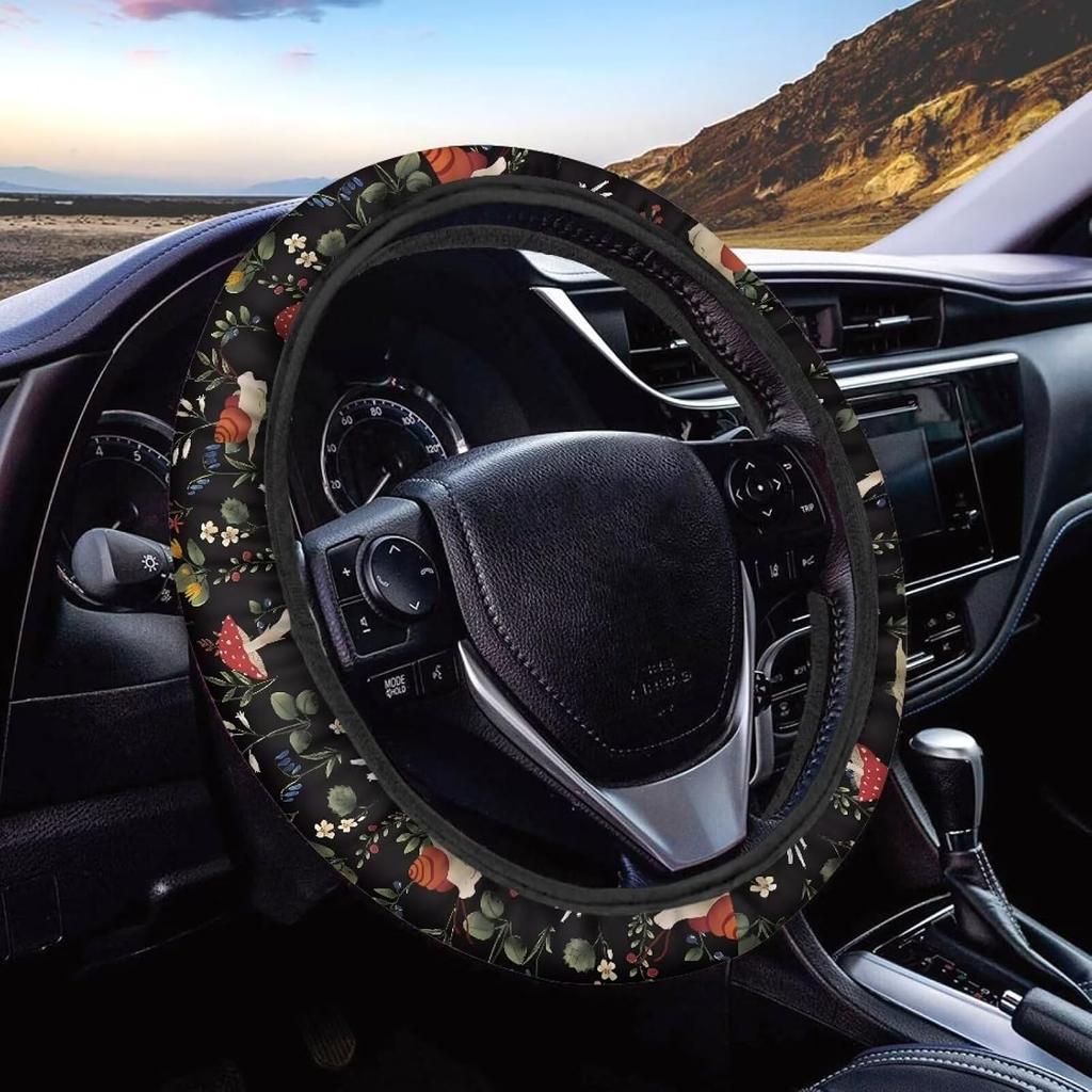 15inch Cow Sunflower Auto Steering Wheel Cover for Women Men Sunflower Lover,Brown Cowhide Steering Wheel Cover Protector Accessory Elastic and Anti