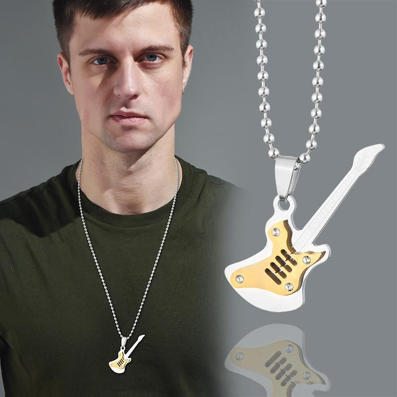 Vintage Electric Inspired Guitar Pendant Necklace In Robust Titanium Steel For Hip Fans Hop