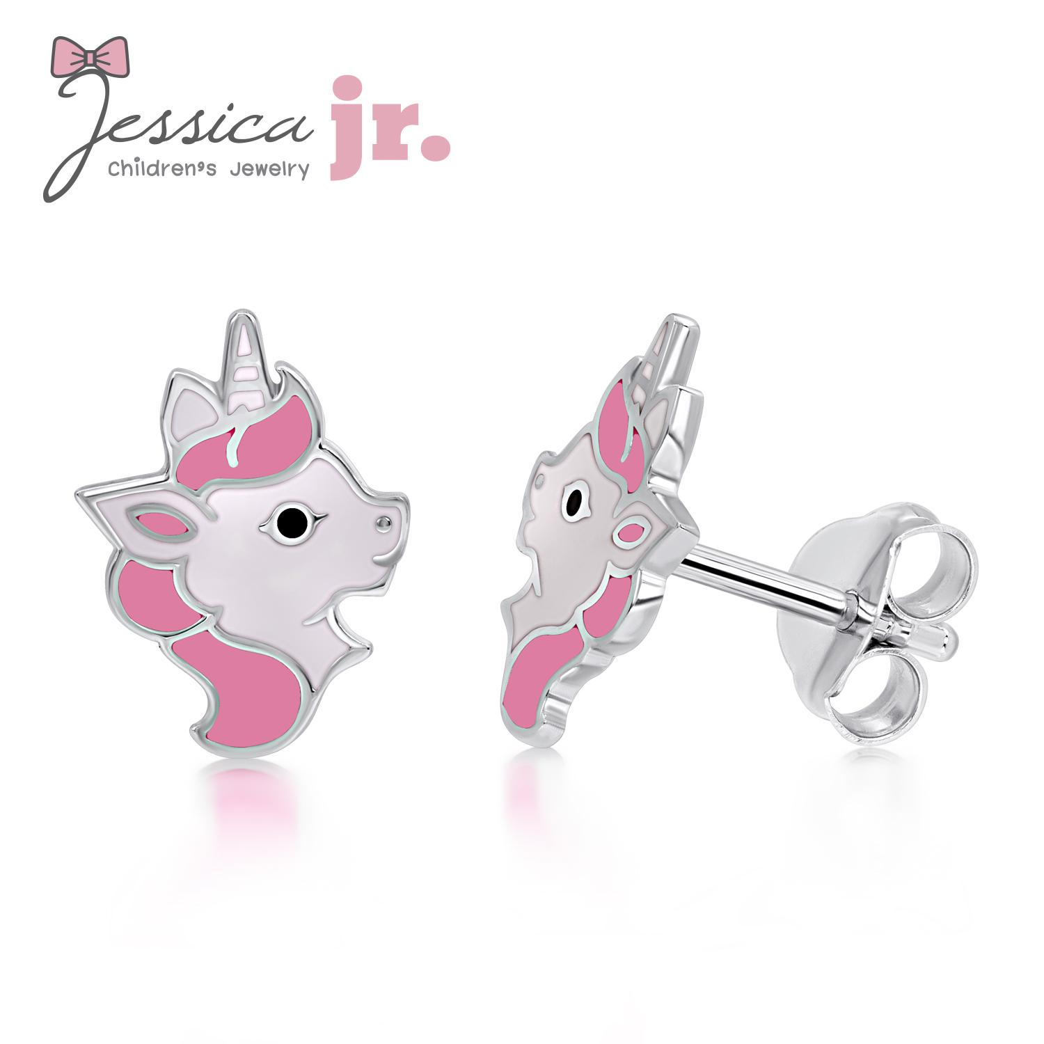 Orecchini A Cavallo Per Bambine In Argento 925 – Gioielli Regalo Per Ragazze, Figlia, Nipote (Rosa)