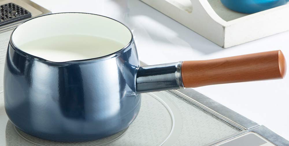 Takagi Metal Enamel Milk Pan, 14cm, 1.2L, Onyx Blue, ONB-14M