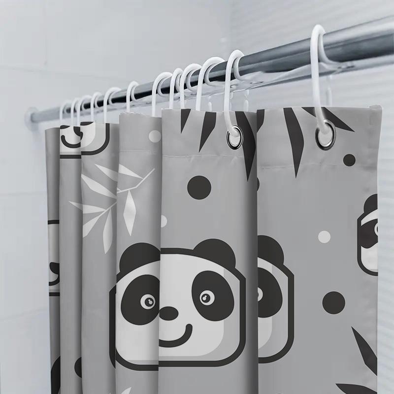 Adorable Panda Pattern Shower Curtain Bathroom Decor Black White Design Fabric Waterproof Bath Rug Tapes Size 180X240Cm For Home