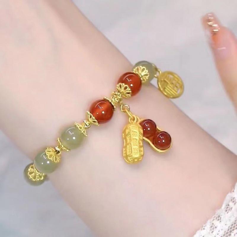2025 Jadeite Green Jade Rabbit Bracelet: High-End Chinese Style, Year of the Snake, Elegant Women's Niche Beaded Design