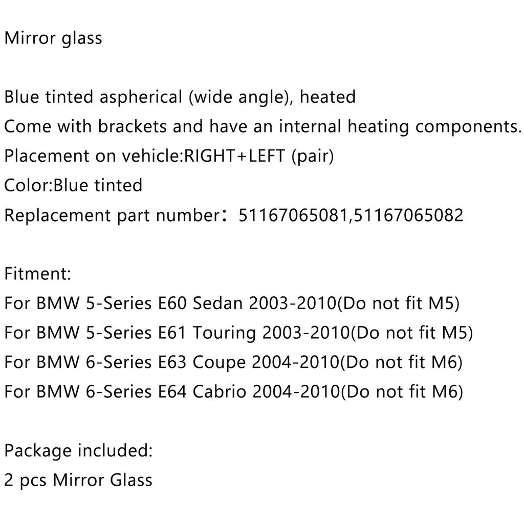 Links + Rechts Beheizte Blaue Außenspiegelgläser Für BMW 5er E60 2003-2009