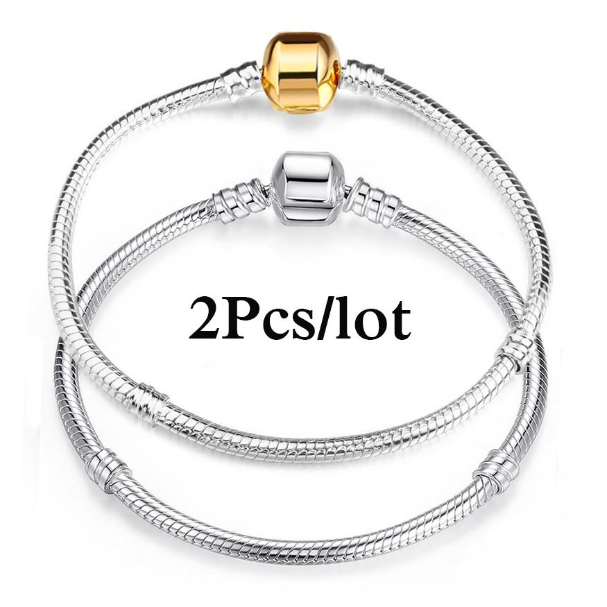 2 Stück/Los Sonderangebot 3mm Silberfarbene Schlangenkette Charm-Armband Für Damen Herren Passend für DIY-Armbänder Schmuck Geschenk