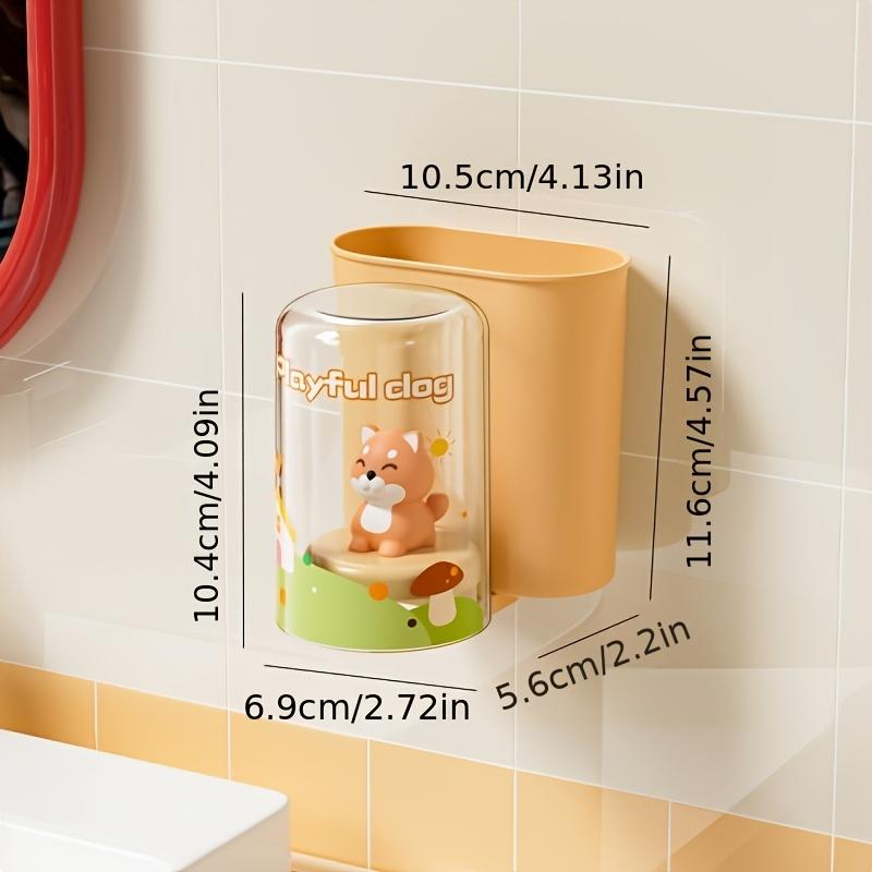 

1 шт. Милый набор держателей для зубных щеток на тему животных с чашками для полоскания рта, настенный органайзер для хранения для ванной комнаты, общежития или в подарок, пластиковый материал,
