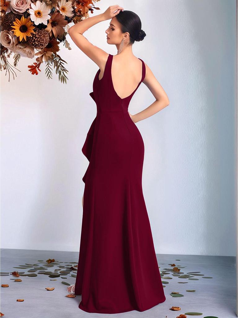 Elegancka europejska i amerykańska długa suknia wieczorowa z plisami w talii - Moda high-end dla pań