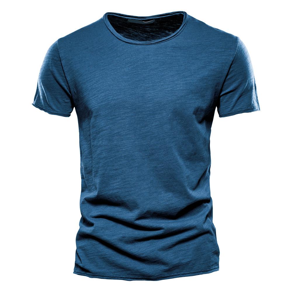 

Men s Summer V-Neck T-Shirt - Pure Cotton Slub, Solid Color, Short Sleeve L