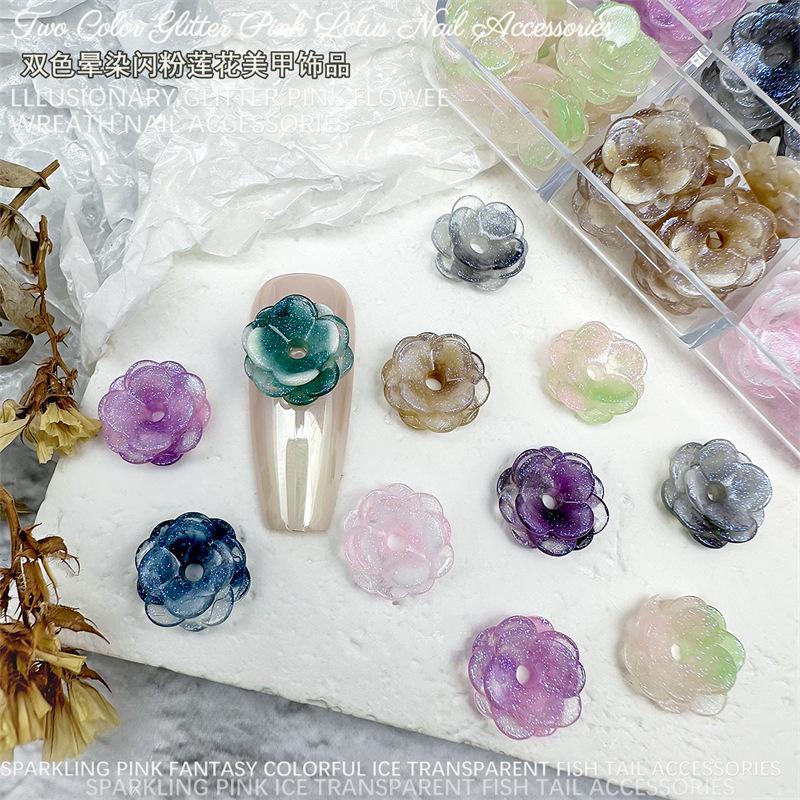 

10Pcs Mixed Nail Art Resin Colorful Flash Flower with Holes Series Bead Charms DIY Craft Nail 3D Decorations Jewelry Material 13mm(10pcs)
