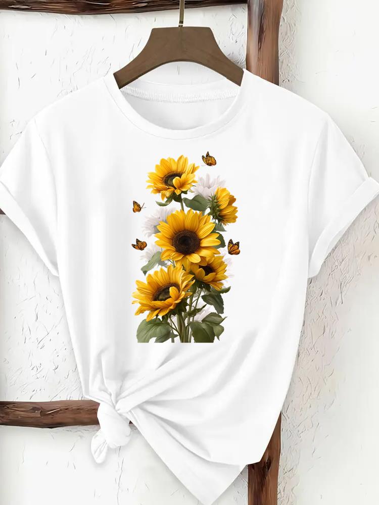 (Asian Size) trend flower cute Woman Women Fashion Tee Top Print Female Clothing Short Sleeve T Shirt Graphic T-shirts