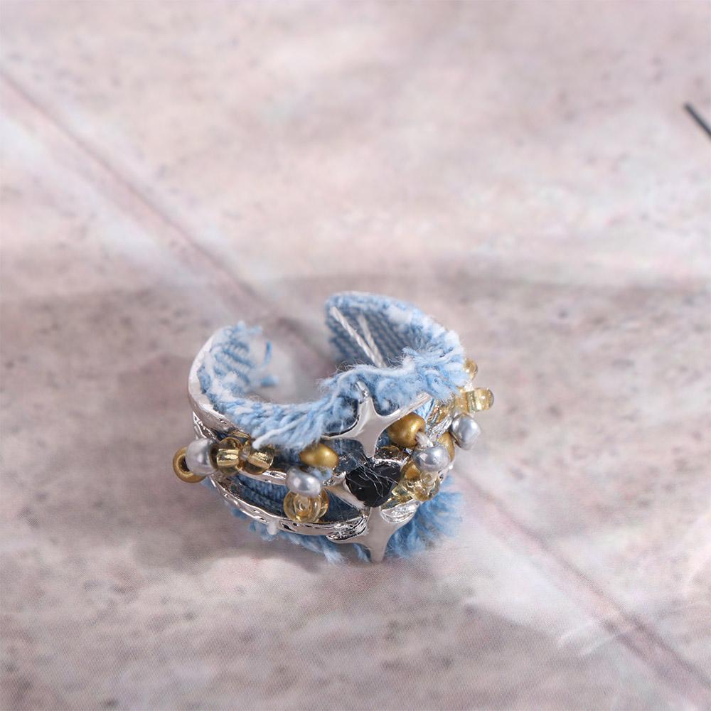 Three Layer Y2K Opening Rings Heart Metal Beaded Rings Fashion Denim Rings  Women