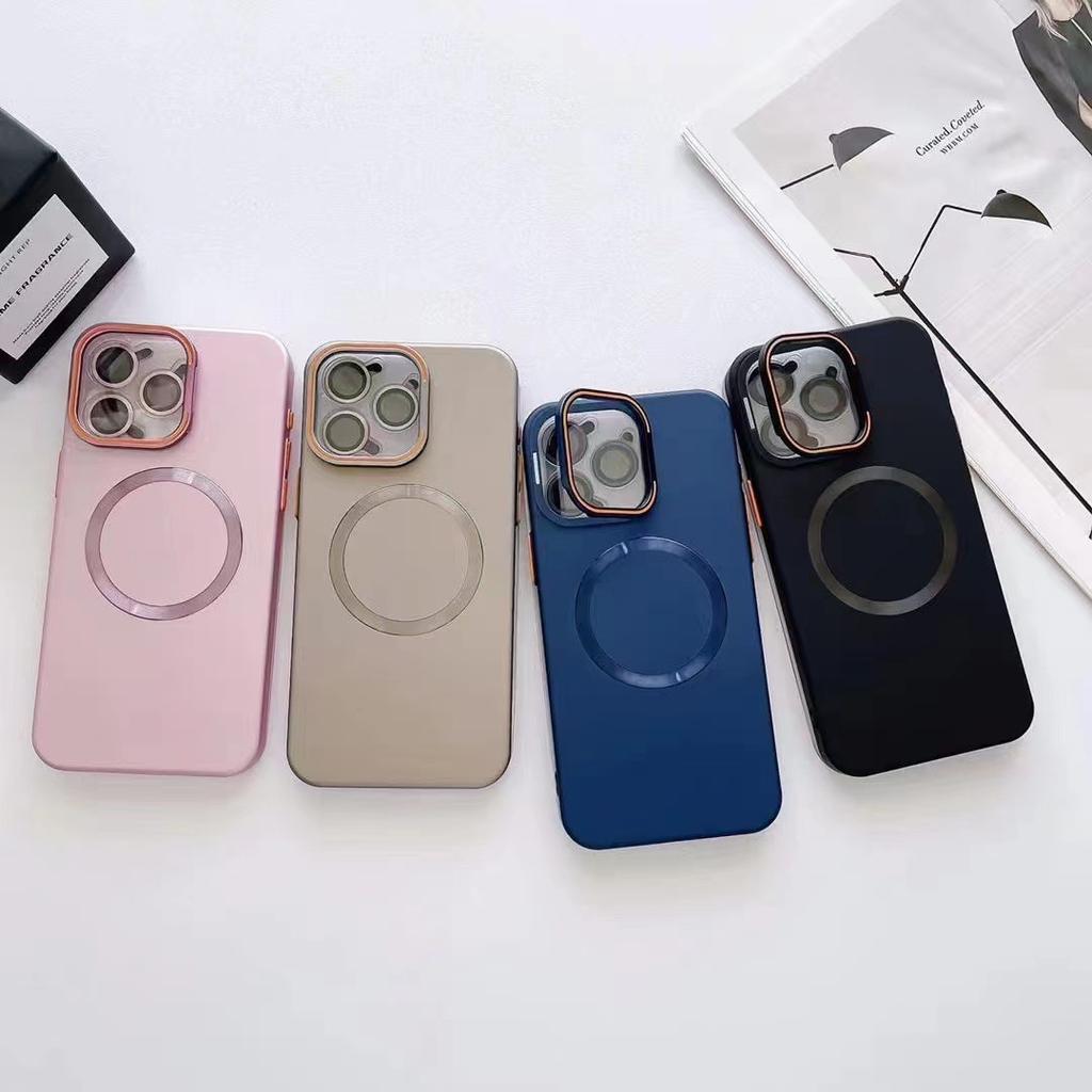 Applicable To IPhone15 Contact Lens Holder with Lens Film Apple 14pro Magnetic Matte CD Pattern Protection Case