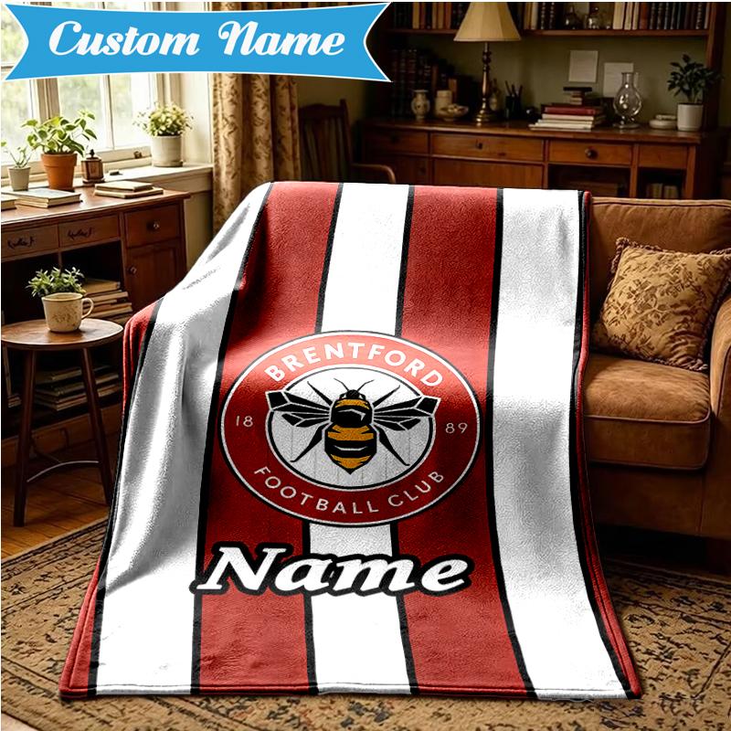Custom Name Brentford Crest Design Blanket Lightweight Ideal Bedding Blanket Perfect for Travel, Camping, Living Rooms, Sofas, Christmas Gift