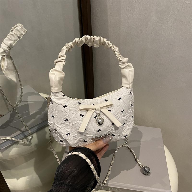 2025 Summer New Bow Underarm Bag Women's Leisure Commuting Fashion Pleated Cloud Bag Dumpling Bag