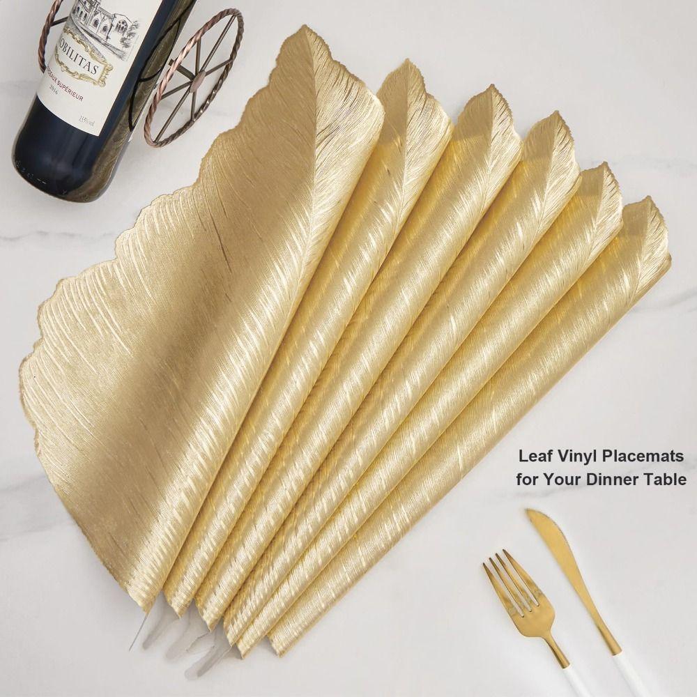 Gold Leaf Placemat Heat Resistant Waterproof Coaster Dining Mat Washable Wipeable Table Runner Dinner Table Decoration