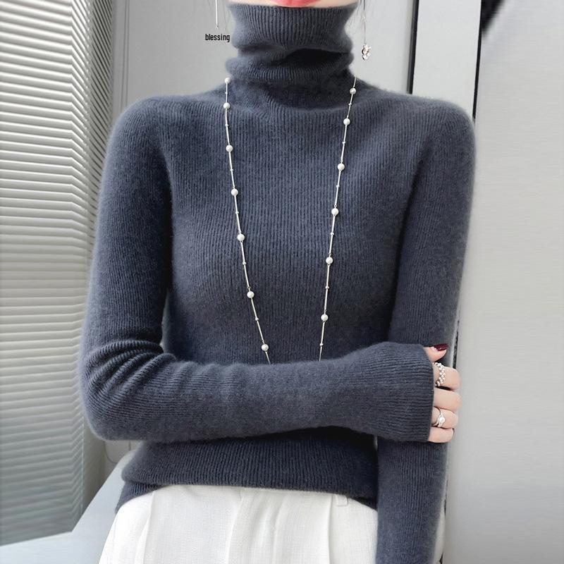 Women’s High Neck Wool Sweater 2025: Slim Fit, Pure Color, Fashionable Base Layer Knit.