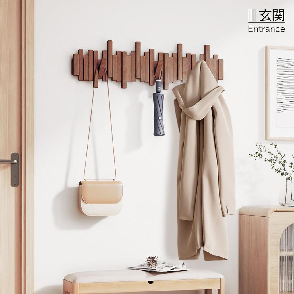 BAOYOUNI Wall Wall Coat Clothes Hat Piano Keyboard Entryway Storage 12 Hooks, Hanger, Rack, Rack, Rack, Design, Retractable, Hooks, Wall-Mounted