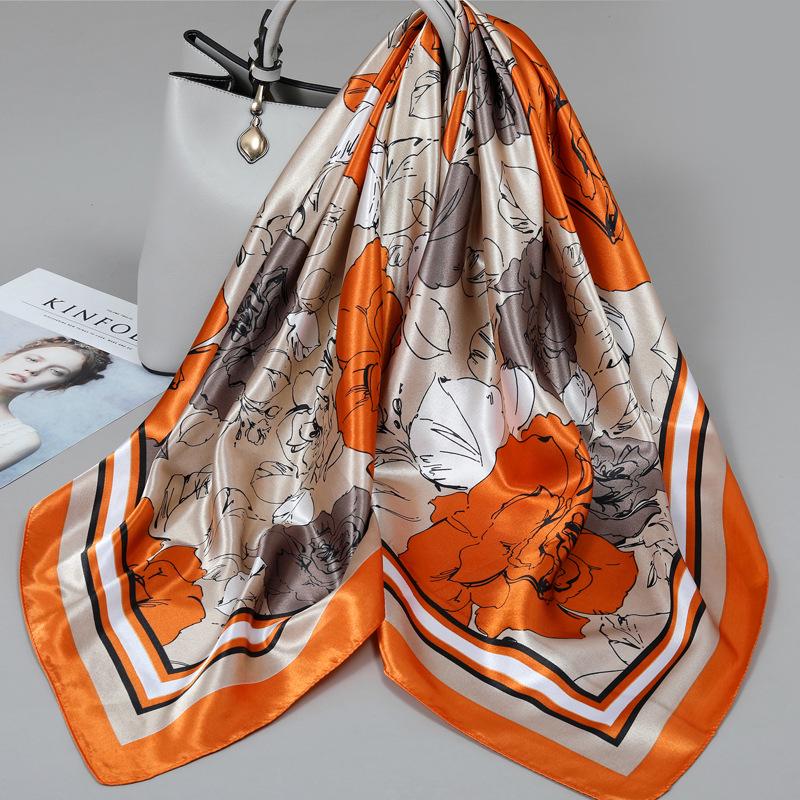 Foulard quadrato in seta stile influencer: Sciarpa da collo da donna alla moda, Sciarpa, Protezione solare, Garza stampata, Accessorio per abbigliamento professionale